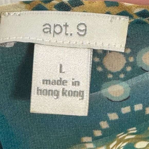 Apt. 9 Boho Patchwork Sheer Blouse L Made in Hong Kong Tie Neck Ruffle Cuff Top - Picture 9 of 10